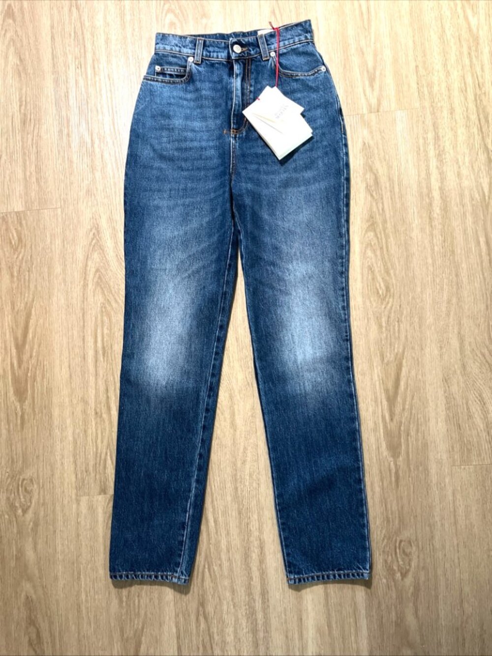 NWT Alexander McQueen High Rise Straight Leg Jeans Blue Denim Size 24